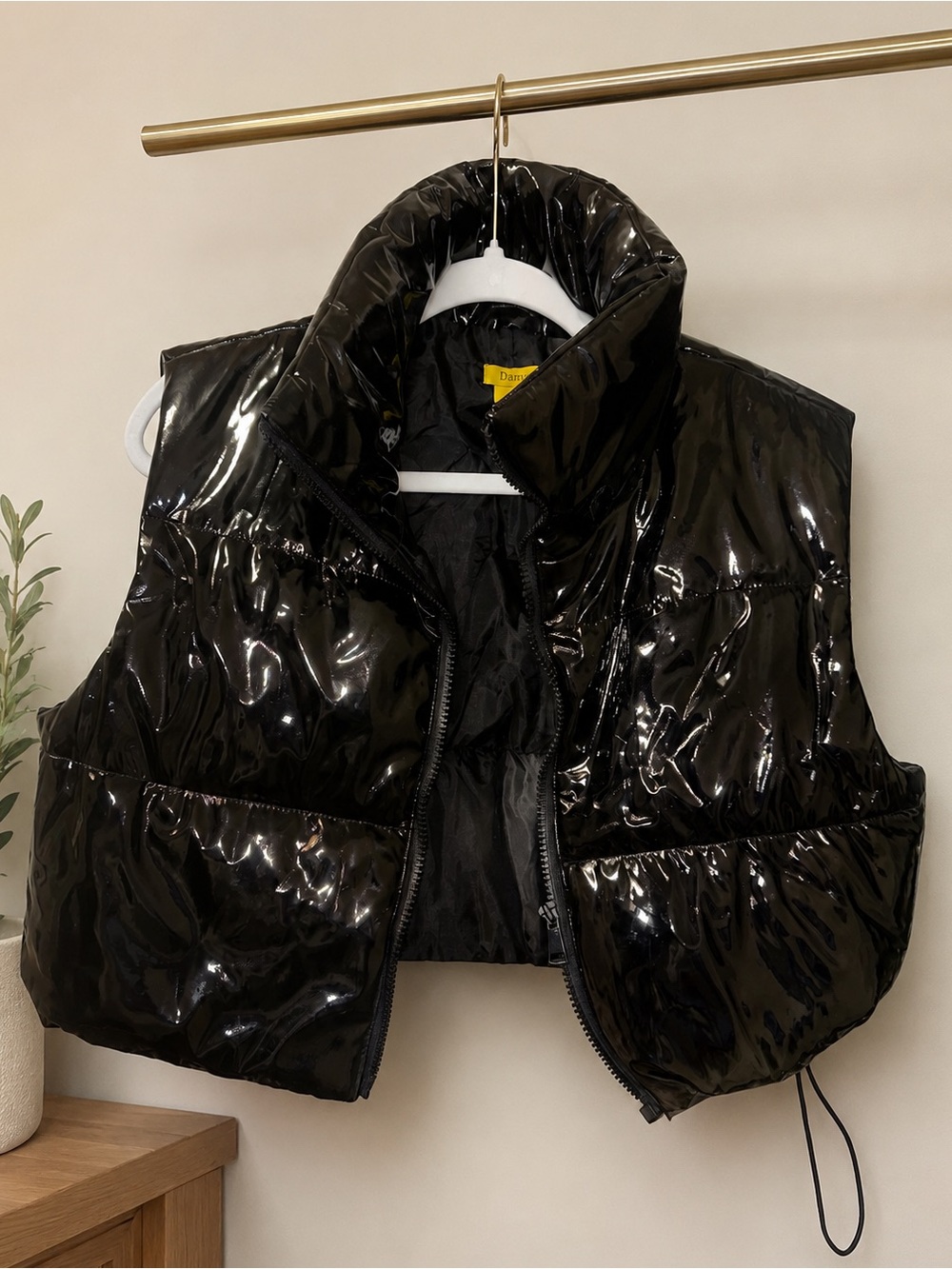 Daisy Black Shiny Puffer Vest